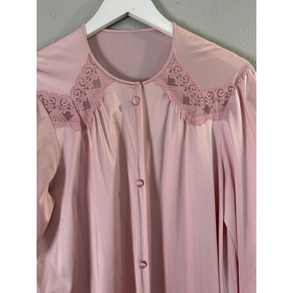 Vintage 70s Vanity Fair Pink Antron III Peignoir Nightgown Set Old Hollywood M